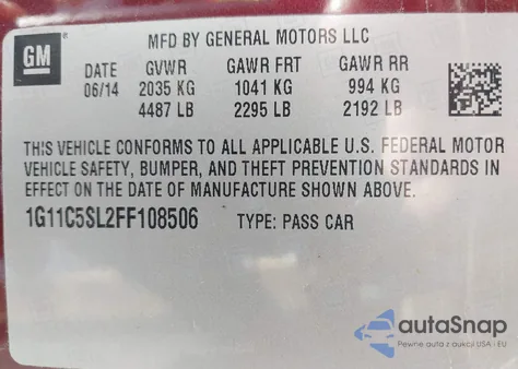 2015 Chevrolet Malibu 1Lt z USA, uszkodzony, nr VIN 1G11C5SL2FF108506